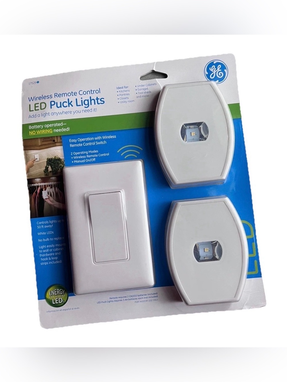 GE Remote Controlled Wireless LED  Puck Lights (2PK)  New/Sealed